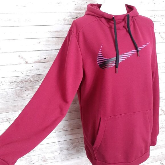 Nike Dri Fit Womens Hoodie M Burgundy Pink 546A - Picture 2 of 5